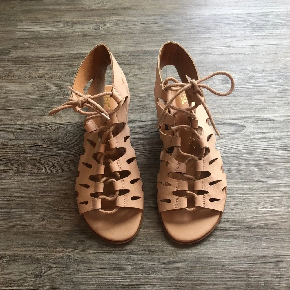 BC Footwear Nude Lace Up Sandals - Picture 2 of 5